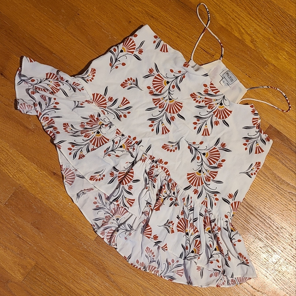 Trendy Boutique Camisole With Red and White Botanical Print